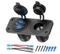 4 Puertos 12V USB Outlet Panel interruptores Marino con Enchufe 12 voltios, Doble PD30W y Doble QC18W Puertos USB Cargador de Coche con Interruptor, Impermeable 150W Enchufe de mechero 2 en 1 DIY Kit