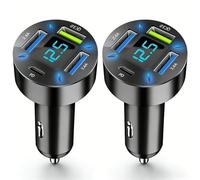 4 Puertos Cargador Móvil Coche USB Carga Rapida,Cargador Mechero 50W QC3.0&PD Cargador Coche con Voltímetro LED, Compatible con iPhone, Android, Samsung, Tabletas y Teléfonos Inteligentes (2 PCS)