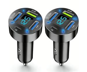 4 Puertos Cargador Móvil Coche USB Carga Rapida,Cargador Mechero 50W QC3.0&PD Cargador Coche con Voltímetro LED, Compatible con iPhone, Android, Samsung, Tabletas y Teléfonos Inteligentes (2 PCS)
