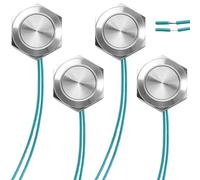 4 pulsadores ultraplanos de acero inoxidable, diámetro de 19 mm, inoxidables, IP65, resistentes al agua, botón de reinicio automático, botón pulsador para exterior e interior, fácil instalación