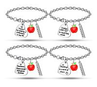 4 pulseras de agradecimiento al profesor, regalos de acero inoxidable, para mujeres, graduación, fin de año, día del maestro (forma de corazón)