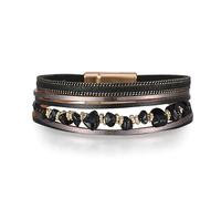 4 pulseras junco cuarzo anillos conjunto de pulsera de cuero para mujer pulsera envolvente multicapa pulsera de grava irregular azul natural precioso ancho (negro, una tamaño)