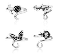 4 Pzs Anillo de Crochet, 2 cm de Ancho Aguja de Crochet Ajustable para Dedo 4 Estilos Anillo Guía de Hilo Soporte de Tensión de Hilo Anillo de Bucle de Tejido (Estilos de Animales y Plantas)