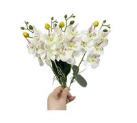 4 racimos de Flores Artificiales Tropicales de 28cm, Blanco Mini orquídea de Mariposa con 4 Cabezas de Flores de Seda y orquídeas de Phalaenopsis Hojas de imitación para decoración del hogar, jardín