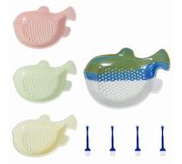 4 ralladores de cerámica con pincel de 12 x 9 x 3 cm, forma de pez, rallador de jengibre con dientes duros, plato rallador de jengibre, apto para lavavajillas, para ajo, zanahoria, manzana, patatas