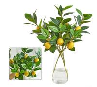 4 ramas de limón artificiales con limones de espuma y hojas de seda para jarrón y uso decorativo, tallos de limonero artificiales realistas para el hogar y la oficina