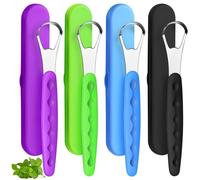 4 raspadores de lengua para adultos y niños, cepillo de lengua de acero inoxidable, raspador de lengua de metal, reduce el mal aliento con fundas de viaje para hombres y mujeres boca oral (verde,