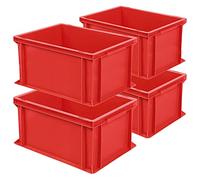 4 recipientes europeos con 2 asas, 400 x 300 x 220 mm, 21 litros, color rojo