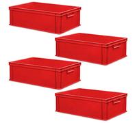 4 recipientes europeos con 2 asas, 600 x 400 x 220 mm, color rojo