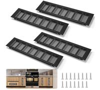4 rejillas de ventilación de aluminio, 80 x 400 mm, rejillas de ventilación, rectangulares, para zapatero, baño, cocina, salón (negro, 80 x 400 mm)