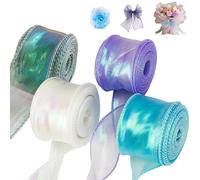 4 Rollos Cinta de Organza Iridiscente, 4cm x 9m Cinta de Gasa Transparente para Envolver Regalos, Decorar Bodas y Fiestas, Crear Adornos Pelo, Realizar Manualidades y Decorar Ramos Flores