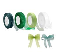 4 Rollos Cinta de Organza Verde 20mm x 45m, Cinta Decorativa Ancha para Manualidades, Lazos, Decoración de Bodas y Regalos