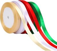 4 Rollos Cinta Navideña, Cinta de Satén 1 cm de Ancho, 22 Metros Cintas Regalo, Cintass de Raso Dorada Blanco Rojo Verde Cintas Navideñas, Cintass de Lazo para Manualidades, Envolver Regalos