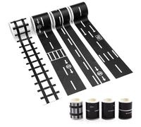 4 Rollos Cinta Pista de Coches, Rollos de Cinta Adhesiva de Carretera, Cintas de Carretera Vias, Railway Road Washi Tape Set, Rollos de Cinta Adhesiva de Carreteras y Vías de Tren para Decoraciónrtes