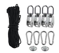 4 rollos de acero inoxidable, rollo de cuerda de bloque con 4 mosquetones, 1 cuerda trenzada, 2 ganchos de anillo, rodillo para uso interior y exterior