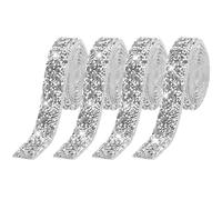 4 rollos de cinta de diamante autoadhesiva de cristal de estrás con purpurina plateada, decorativa, para bodas, cumpleaños, manualidades (plata, 20 mm)
