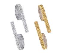 4 rollos de cinta de diamantes de imitación de cristal, 1 cm de ancho, autoadhesivos, para ropa, manualidades, fiestas (oro, plata)