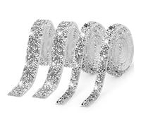 4 rollos de cinta de diamantes de imitación de resina, cinta de cristal de diamante autoadhesiva de diamantes de imitación para decoración de fiesta de vestido de boda DIY (plata, 10mm & 20mm)