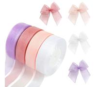 4 rollos de cinta de organza, 45 m/50 yardas, cinta de gasa para envolver regalos, cinta de 20 mm de ancho, cinta de regalo para decoraciones de regalos de bodas y lazos de bricolaje (4 colores)