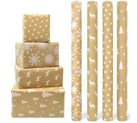 4 rollos de papel de regalo Kraft, 43 cm x 3 m, papel de regalo navideño reciclado, adecuado para Navidad, cumpleaños, fiestas, Halloween, baby shower, decoraciones festivas