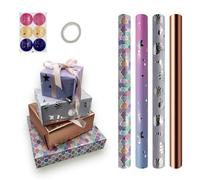 4 rollos de papel de regalo metálico y brillante, rollo de papel de regalo de cumpleaños de 43 cm x 3 metros para decoraciones de regalos de cumpleaños, fiestas, bodas y festivales