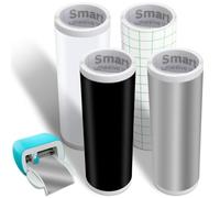 4 rollos de vinilo inteligente permanente para Cricut Joy, 14 x 200 cm, vinilo adhesivo inteligente permanente negro, blanco y plateado + cinta de transferencia, set de vinilo autoadhesivo para