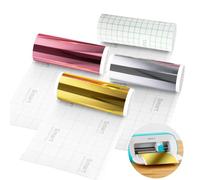 4 rollos de vinilo inteligente permanente para Cricut Joy, 14 x 200 cm, vinilo adhesivo inteligente, vinilo cromado metálico permanente, dorado + plata + oro rosa + película de transferencia para
