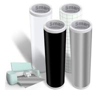 4 rollos de vinilo permanente inteligente para Cricut Explore 3/Maker 3, Smart Adhesive Vinilo Permanente 33 x 100 cm Negro+Blanco+Plata+Transferfolie Vinilo Lámina Autoadhesiva Set para DIY Tazas