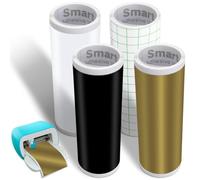 4 rollos de vinilo permanente inteligente para Cricut Joy 14x200cm Vinilo adhesivo permanente inteligente negro+blanco+oro+lámina de transferencia Vinilo para plóter autoadhesivo Set para DIY Tazas