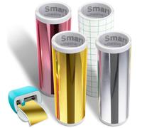 4 Rollos de Vinilo Permanente Inteligente para Cricut Joy - Metálico Dorado, Plata, Oro Rosa y Lámina de Transferencia Autoadhesiva - Juego para DIY Tazas