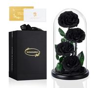 4 Rosa Eternas en Cúpula de Crista, Flores Naturale, Rosa Eterna Natural Preservada, Ideas Rosas Naturales Regalos para Día de la Madre, Día de San Valentín, Aniversario, Mujer, Mamá, Novia(Negro)