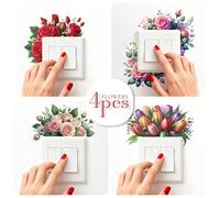 4 Rosas Vibrantes y Elegantes Tulipanes - Pegatinas Autoadhesivas para Enchufes, Diseño Floral, Fácil Aplicación, Ideal para Decoración de Baño y Hogar, de San Valentín