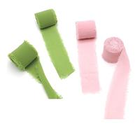 4 Rotoli 4cm X 5m Nastro in Chiffon Frange Fatto a Mano, 20m Nastro in Chiffon di Seta per Inviti di Nozze, Bouquet da Sposa, Confezione Regali (2 Verde y 2 Rosa)