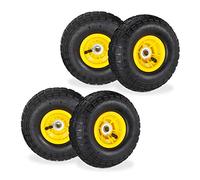 4 Ruedas Carretilla 4.1/3.5-4, Neumáticos de Recambio, Eje de 16mm, hasta 136 kg, 260x85mm, Negro/Amarillo