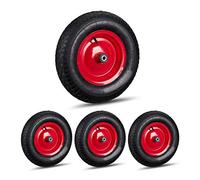 4 Ruedas Carretilla 4.80 4.00-8, Llanta de Acero, 3 Adaptadores, Rueda de Recambio, hasta 120 kg, Negro/Rojo
