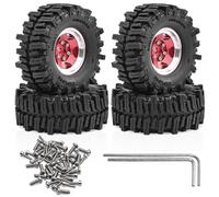 4 ruedas de aluminio de 1.3 pulgadas de 64 x 26 mm, piezas mejoradas para SCX24 AX24 TRX4M 1/18 1/24 Crawler RC Climbing Car (rojo)
