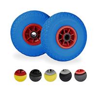 4 Ruedas de carretilla, Neumáticos de goma, 3.00-4, Eje de 20mm, Hasta 100 kg, 260x85 mm, Azul/Rojo