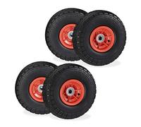 4 Ruedas de Carro, Antipinchazos, Macizas, 4.10/3.50-4", Eje de 16 mm, hasta 150 kg, 260x85mm, Negro y Rojo