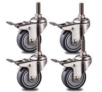 4 ruedas giratorias de goma TPR de 1.5 pulgadas con acero inoxidable 304, varilla roscada Capaci M10, ideal para dispositivos pequeños, freno incluido