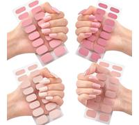 4 sábanas pegatinas de uñas de gel colores simples tiras de estilo semi curado requerido envoltura completa Arte seguro para uñas en el hogar bricolaje (sin luz)