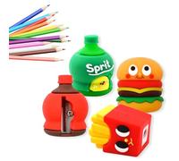 4 Sacapuntas, Sacapuntas para niños, Papelería divertida, Sacapuntas Lapiz Ojos, Decoraciones, Regalos para niños, Apto para adultos y niños, Hamburguesas, Papas fritas, Coca-Cola, Sprite.