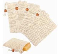 4 sacos de jabón de sisal 100% natural, exfoliante corporal de sisal natural y sin plástico, bolsa de jabón sostenible para restos de jabón, red de jabón.
