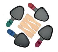 4 sartenes para raclette, 18 x 19 cm, triángulo de hierro fundido, con revestimiento antiadherente y mango de color, traer con 4 espátulas de madera para raclette Grill Accesorios…