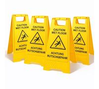 4 señales de advertencia de peligro de deslizamiento en mojado, plegable, bilingüe DE/EN 620 x 305 mm, para limpieza, hotel y gastronomía