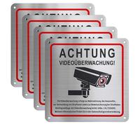 4 señales de advertencia de videovigilancia de aluminio, 15 x 15 cm, con lámina autoadhesiva, alta visibilidad y resistente a la intemperie, protección para terrenos privados, casa y jardín