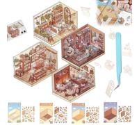 4 Set DIY 3D House Stickers,3D House Sticker Set,Sticker 3D House for Kids,3D Sticker Scenes Book,Fun DIY Stickers Scene Make Your Own Supermarket/Coffee Shop/Restaurant/Bookstore Adult Kids