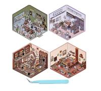 4 Sets 3d Scene Stickers, 3d Sticker Scene, 3d House Stickers, Sticker Scenes for Adult Kids (A)