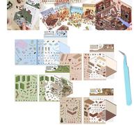 4 Sets DIY 3D House Stickers, DIY Stickers Scene Make Your Own Supermarket|Coffee Shop|Restaurant|Bookstore, Fun Cute Korean Cartoon Scene Stickers for Adult Kids Relief Stress Pass The Time (B)
