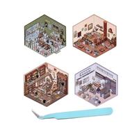 4 Sets Diy 3D House Stickers, Sticker Scenes for Adults, 3D Sticker Scene, Cute Korean Cartoon Scene Stickers, Cute Stickers (4pcsA)