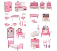 4 Sets Juego de Muebles de casa de muñecas, miniaturas de casa de muñecas de plástico realistas Incluye Cocina, Dormitorio, baño y Sala de Estar Kit de Bricolaje, Accesorios de Casas de y mue